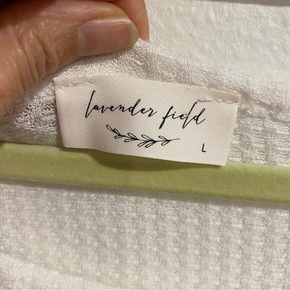 Lavender Field White Waffle Knit Balloon Sleeve Top Sz L - Picture 5 of 10